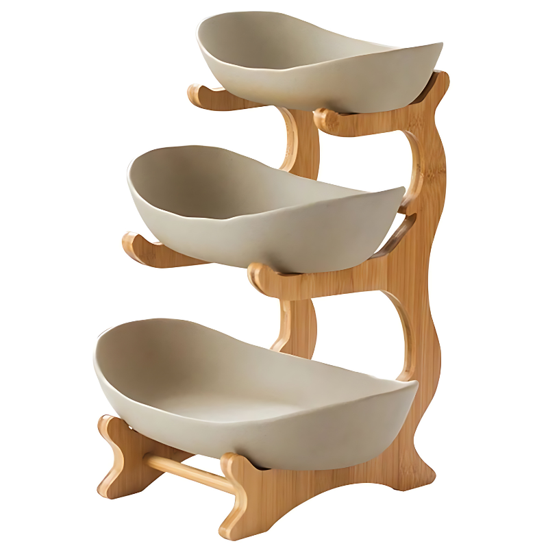 FruitTriad | Three-Tier Fruit Bowl with Compact Design | Elegant Kitchen Storage for Fresh Fruits