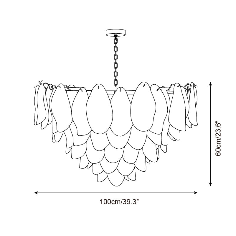 Tiered Glass Petal Ceiling Light Gold Metal Frame for Dining Rooms Living Rooms Foyers Adjustable 20-39 Inch Multi-Level Ambient Fixture