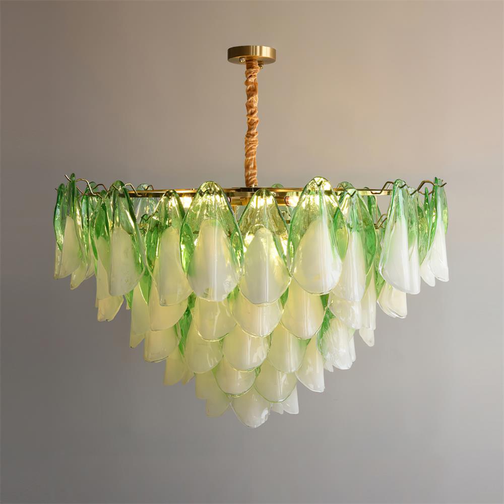Tiered Glass Petal Ceiling Light Gold Metal Frame for Dining Rooms Living Rooms Foyers Adjustable 20-39 Inch Multi-Level Ambient Fixture