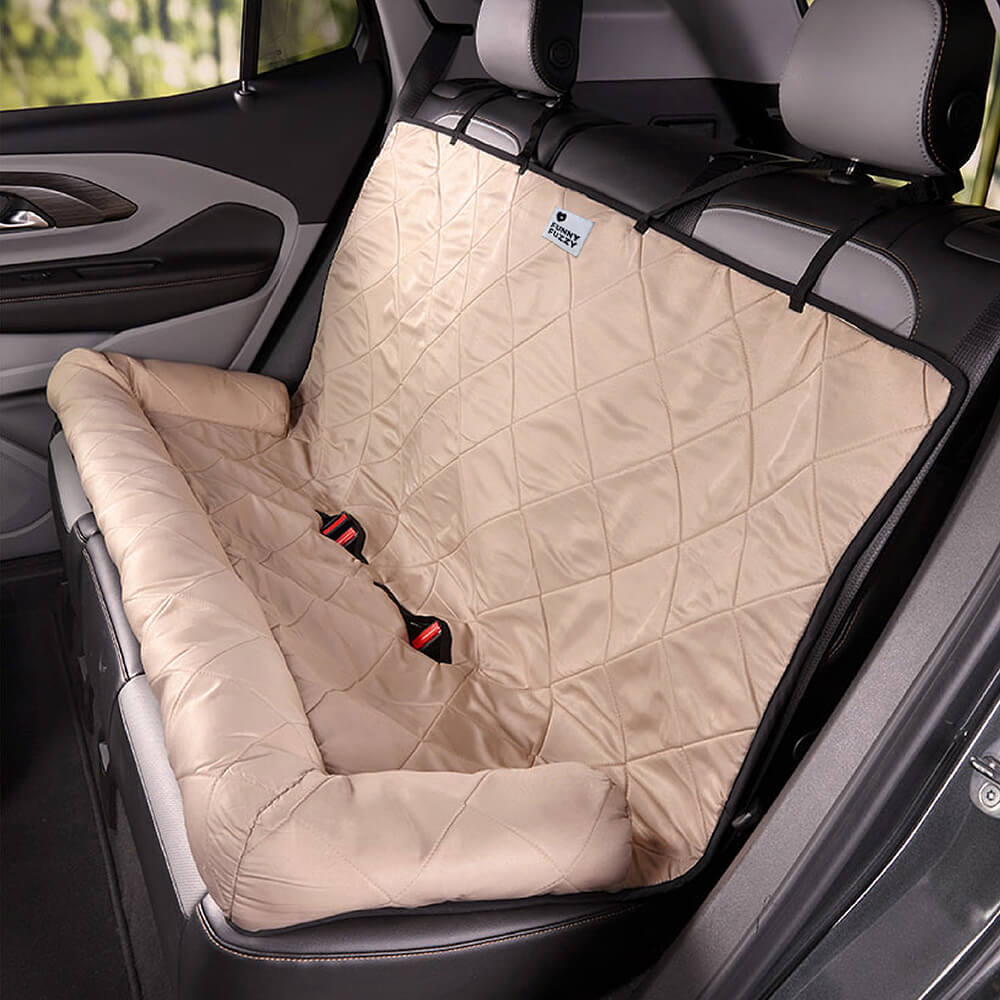 Padded Pet Car Seat Cover Protector with Bolsters for Back Seat – Quilted Waterproof Auto Bench Liner for Dogs & Cats