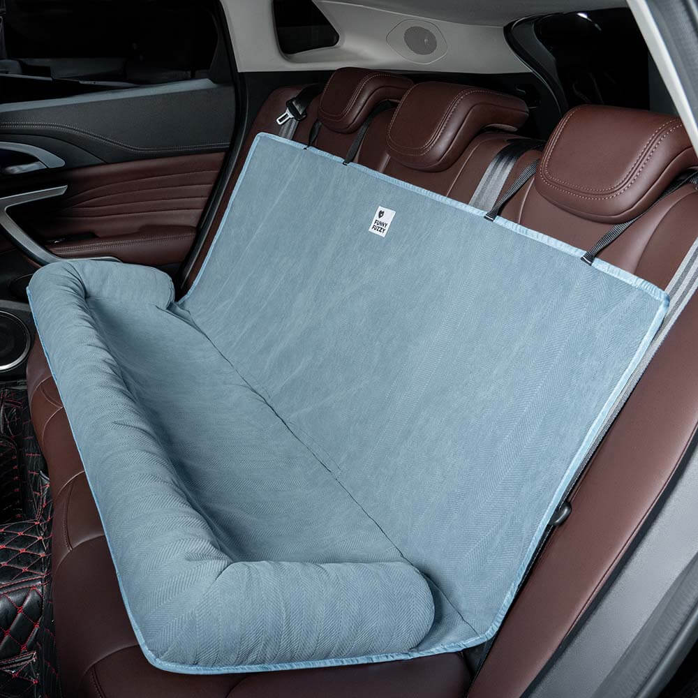 Padded Pet Car Seat Cover Protector with Bolsters for Back Seat – Quilted Waterproof Auto Bench Liner for Dogs & Cats