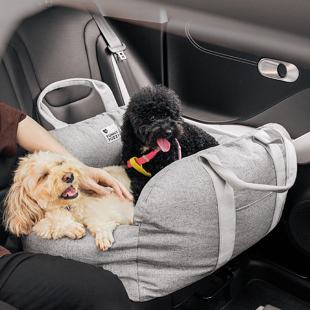 Portable Pet Carrier Booster Seat with Safety Harness and Washable Cover for Small Dogs