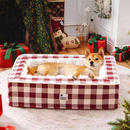 Plaid Raised-Edge Dog Bed with Memory Foam Bolster Support for Calming Sleep | Small to Extra Large Sizes | Classic Checkered Pattern Pet