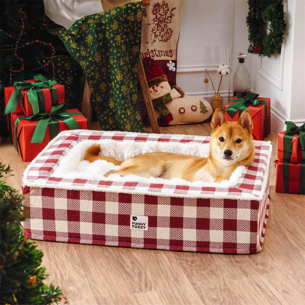 Plaid Raised-Edge Dog Bed with Memory Foam Bolster Support for Calming Sleep | Small to Extra Large Sizes | Classic Checkered Pattern Pet