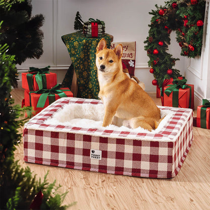 Plaid Raised-Edge Dog Bed with Memory Foam Bolster Support for Calming Sleep | Small to Extra Large Sizes | Classic Checkered Pattern Pet