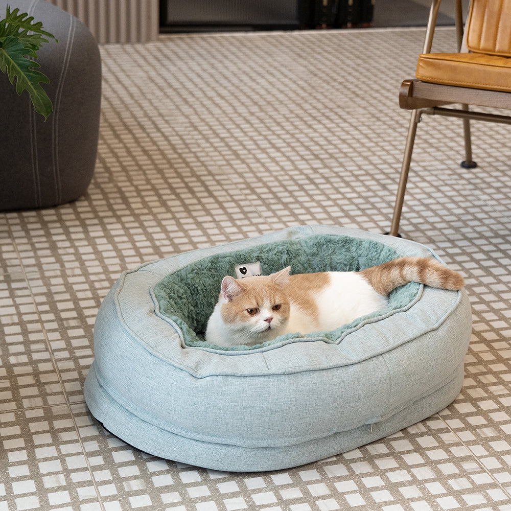Round Bolster Pet Bed with Orthopedic Foam Support for Dogs | Raised Edge Calming Bed with Machine Washable Cover & Waterproof Liner