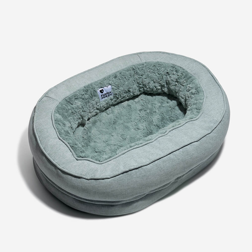 Round Bolster Pet Bed with Orthopedic Foam Support for Dogs | Raised Edge Calming Bed with Machine Washable Cover & Waterproof Liner