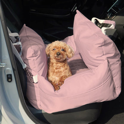 Padded Dog Car Seat Booster with Safety Harness & Side Bolsters – Waterproof Washable Pet Travel Carrier for Cars, SUVs & Travel