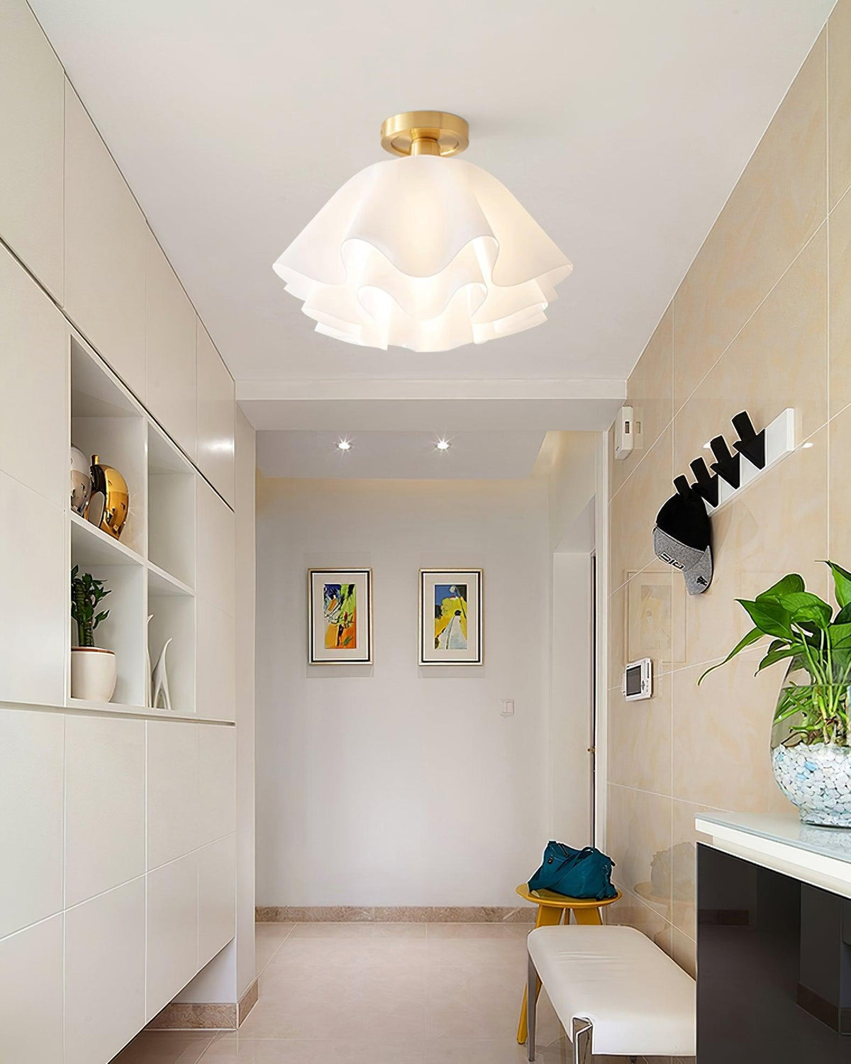 Flush Mount Acrylic Folded Ceiling Light 12 in White for Bedroom Living Room Hallway Modern E27 LED Fixture Home Decor Overhead Lighting