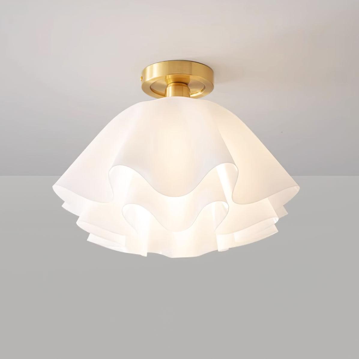 Flush Mount Overhead Light with Ribbed Polymer Shade and Metal Frame for Bedrooms, Hallways, Bathrooms | Home Lighting Fixture Dimmable Comp