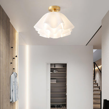 Flush Mount Overhead Light with Ribbed Polymer Shade and Metal Frame for Bedrooms, Hallways, Bathrooms | Home Lighting Fixture Dimmable Comp