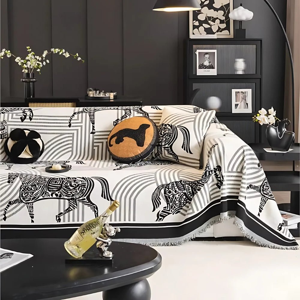 Gallora Sofa Cover - Chenille, Horse Print All-Season Slipcover