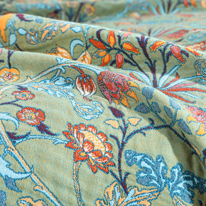 Reversible Cotton Throw Blanket with Floral Jacquard Weave & Tassels for Bed or Couch – 79×90.5 in Heavyweight Breathable Botanical Design