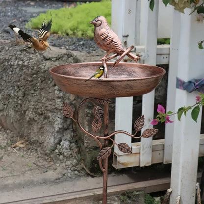 Metal Bird Bath Stake Garden Ornament with Decorative Bowl for Outdoor Yard Feeding Station