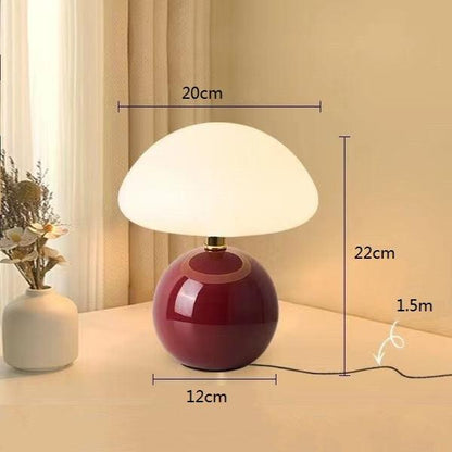 Ceramic Mushroom Table Lamp with 3-Color LED Light for Bedroom, Living Room & Nursery Decor