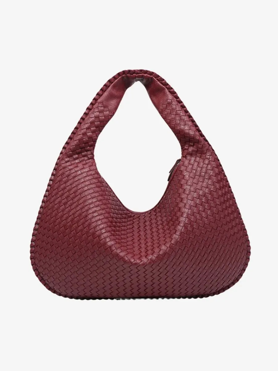 Woven Leather Hobo Shoulder Bag for Women - Soft Genuine Leather Everyday Purse with Zip Closure - Lightweight 19 in Tote for Daily Use
