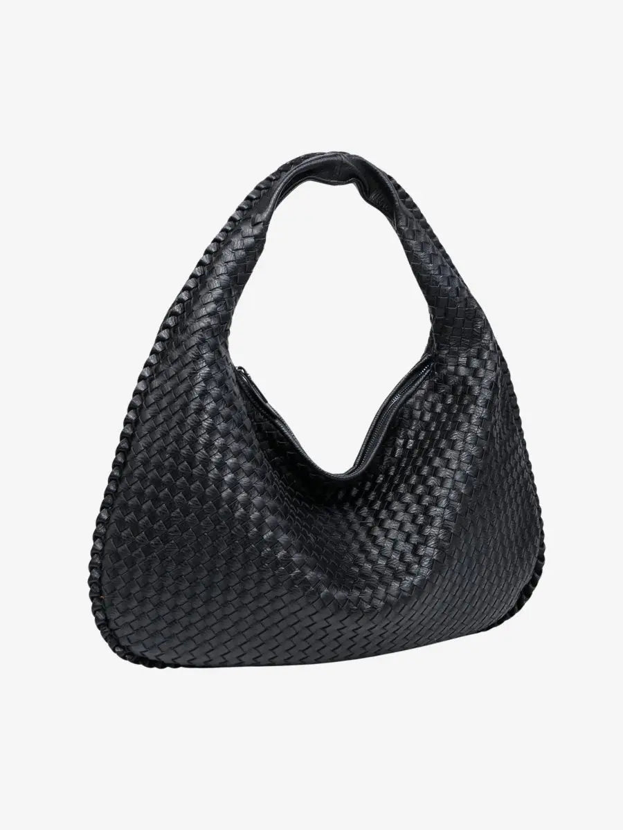 Woven Leather Hobo Shoulder Bag for Women - Soft Genuine Leather Everyday Purse with Zip Closure - Lightweight 19 in Tote for Daily Use