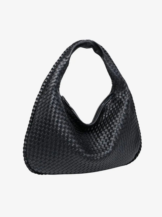 Woven Leather Hobo Shoulder Bag for Women - Soft Genuine Leather Everyday Purse with Zip Closure - Lightweight 19 in Tote for Daily Use