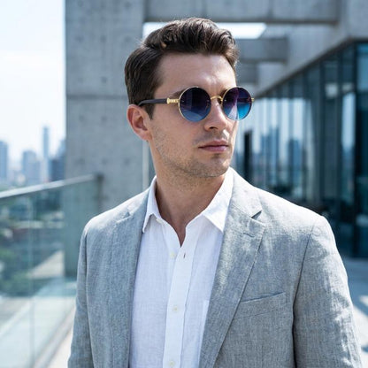 Round Vintage Sunglasses UV400 Protection Lightweight Metal Frame Gradient Lenses Retro Circle Shades for Women Men Festival Beach