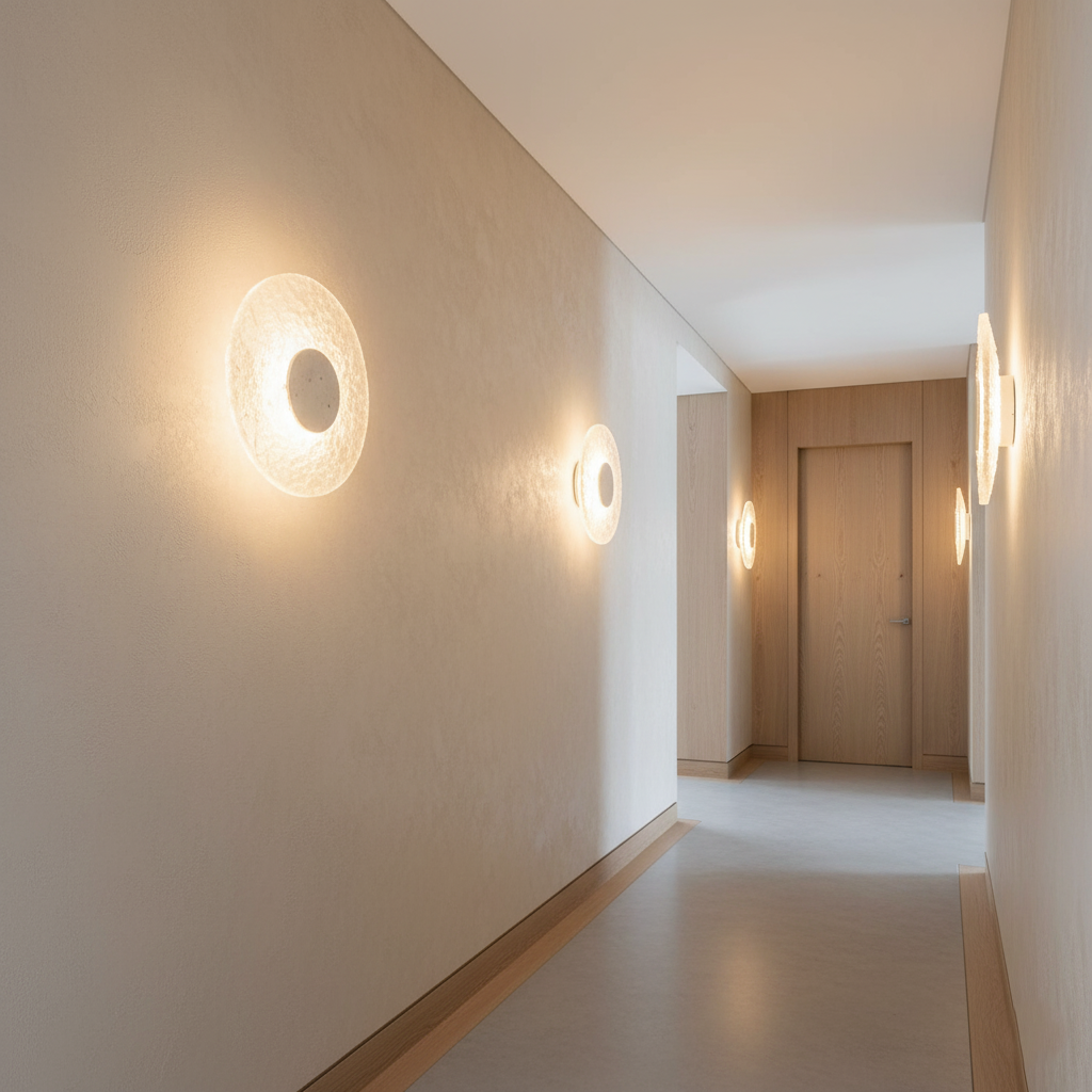 Circular Stone-Effect LED Sconce 12-Inch Diameter Flush-Mount Fixture for Hallways Bedrooms Living Rooms Modern Minimalist Design with Adjus