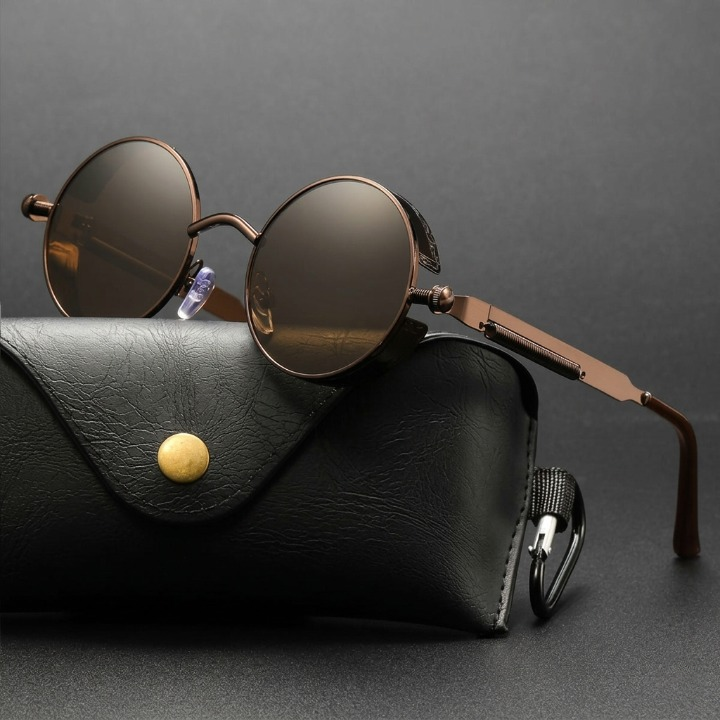 Vintage Round Sunglasses Polarized UV400 Protection Metal Frame Gothic Industrial Design for Men Women Everyday Outdoor
