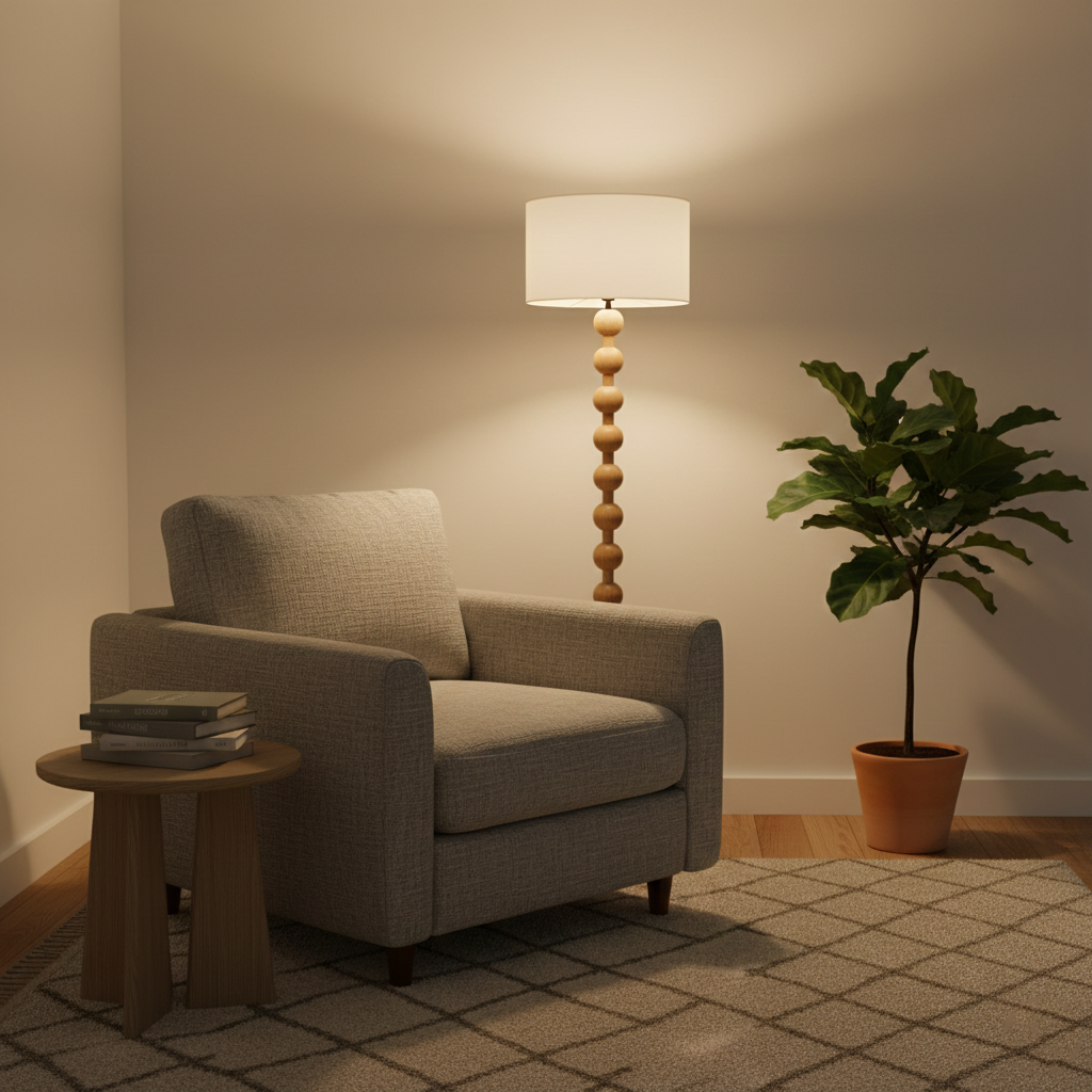 Lampadaire haut avec abat-jour blanc, 160 cm, base en bois naturel, éclairage d'appoint à intensité variable pour chambre, salon, coin lecture, décoration moderne