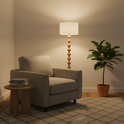 Lampadaire haut avec abat-jour blanc, 160 cm, base en bois naturel, éclairage d'appoint à intensité variable pour chambre, salon, coin lecture, décoration moderne