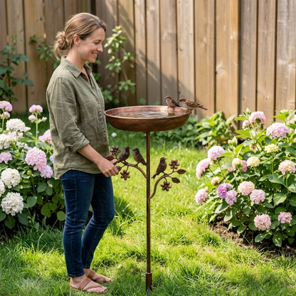Metal Bird Bath on Garden Stake with Vintage Copper-Tone Finish for Yard & Patio, Easy Assembly Outdoor Birdbath Bowl for Songbirds