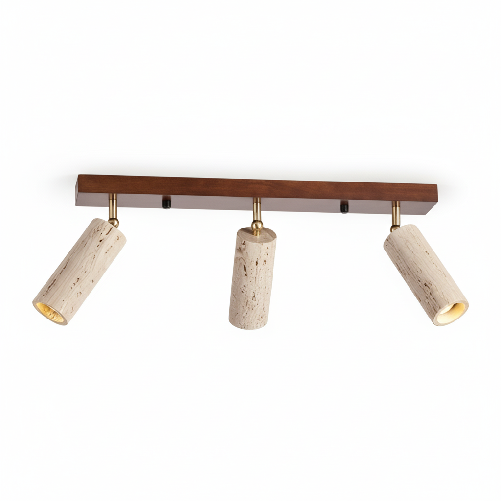 Triple-Head Adjustable Spotlight Bar Stone-Effect Wood Finish 24 Inches for Living Room Bedroom Track Accent Lighting Modern Low-Profile Fix