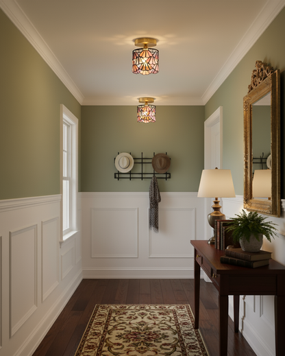Flush Mount Glass Shade Ceiling Fixture 5 inch Brass Finish for Bathroom Bedroom Hallway Warm Ambient Lighting Vintage Style Decorative Home