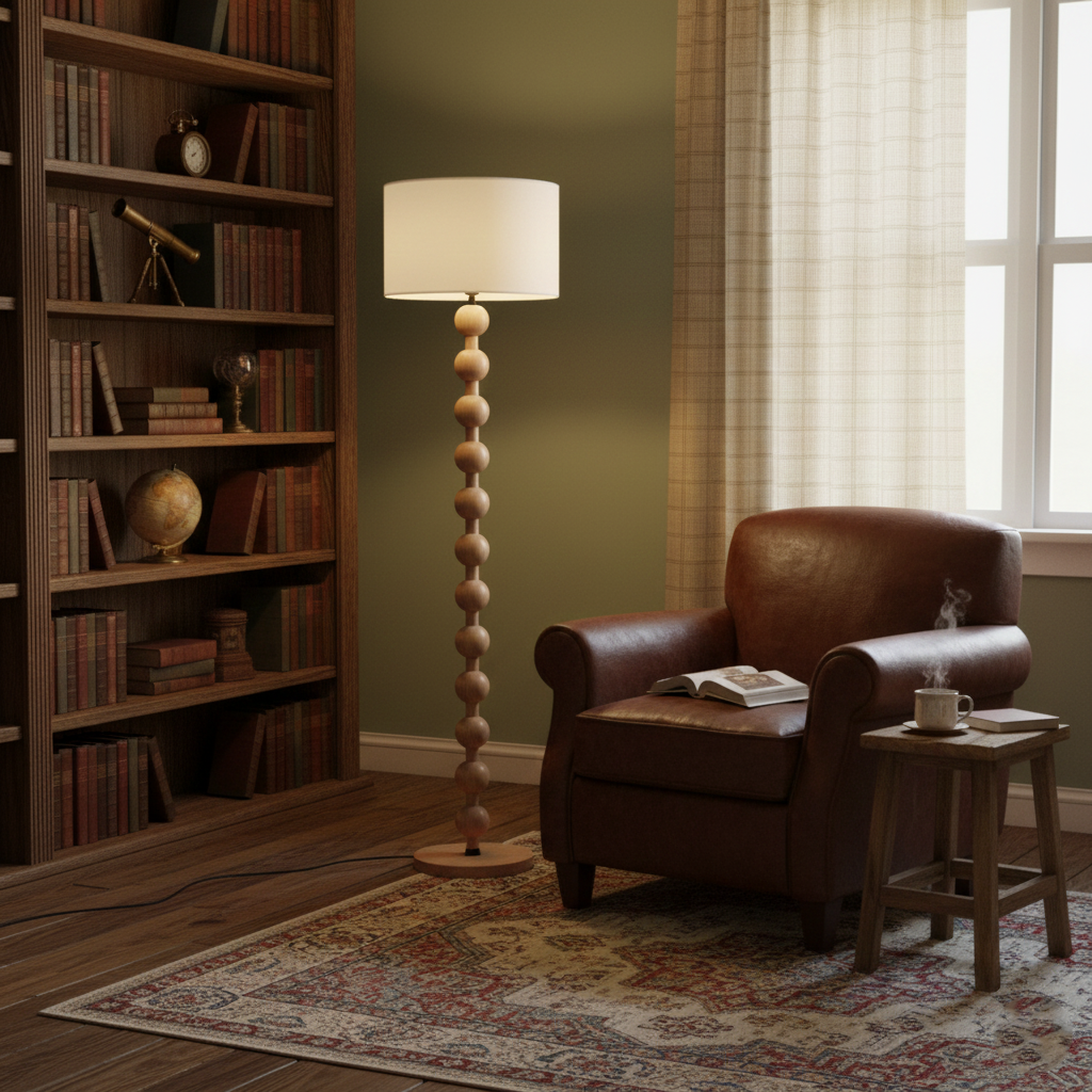 Lampadaire haut avec abat-jour blanc, 160 cm, base en bois naturel, éclairage d'appoint à intensité variable pour chambre, salon, coin lecture, décoration moderne
