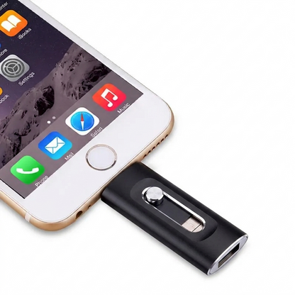 Thumb Drive 3-in-1 Connector Metal 2.6 in Portable Data Storage for iPhone Android PC Mac Laptop Tablet Photo Video Backup Keychain Memory S
