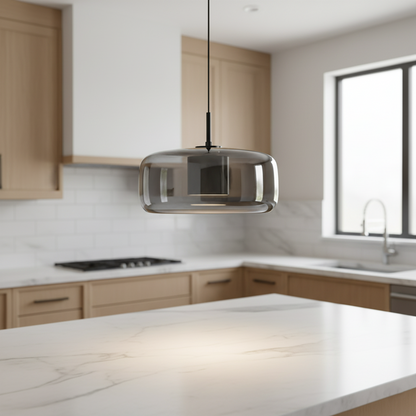 Triple Glass Dome Ceiling Light 15 in Adjustable Height for Kitchen Island Dining Room Modern Hanging Fixture Gray Smoked Finish