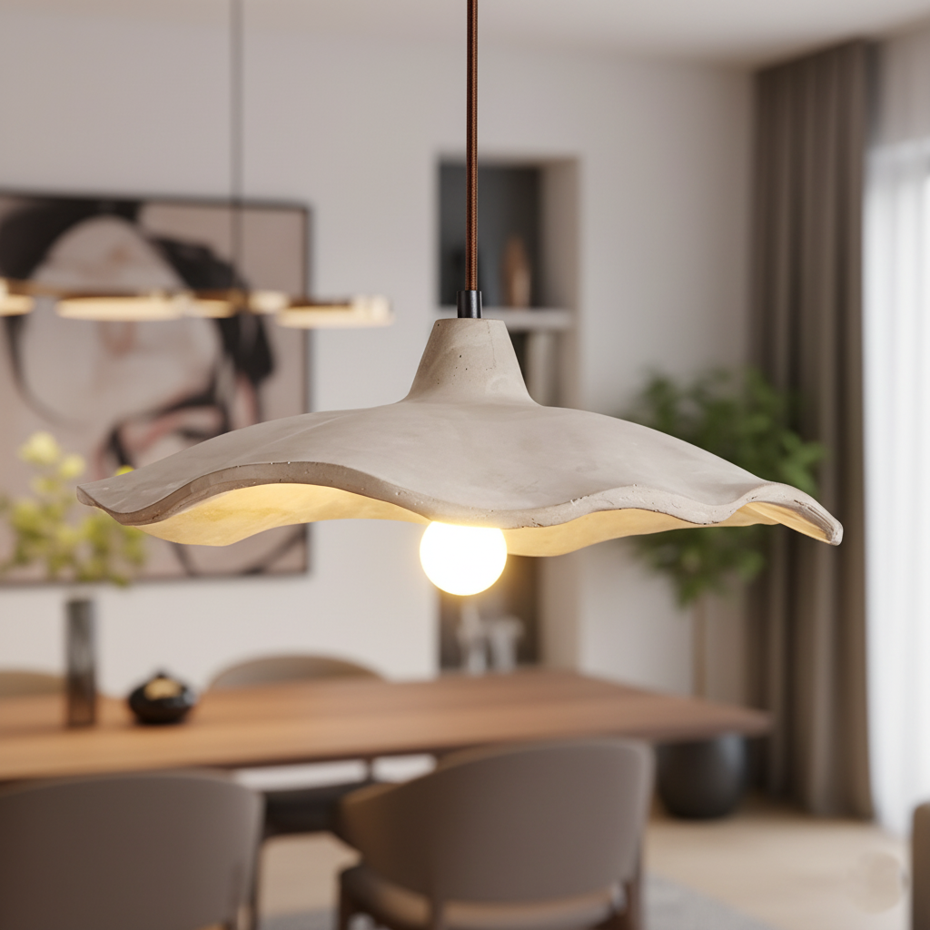 Suspension en béton 16 pouces, forme pétale organique, style Wabi-Sabi pour salle à manger, îlot de cuisine, chambre, cordon réglable, compatible LED, moderne