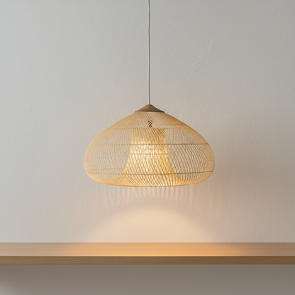 Woven Rattan Ceiling Light Fixture E26 Natural Boho Hanging Lamp for Dining Kitchen Island Bedroom Ambient Lighting Handcrafted Organic Text