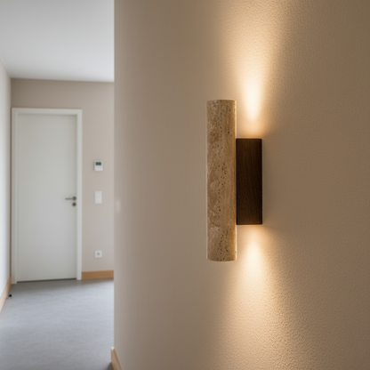 Travertine Stone Sconce Dual-Direction Light 12.6 Inch Vertical Fixture Natural Beige E27 Socket for Bedrooms Hallways Staircases Living Roo