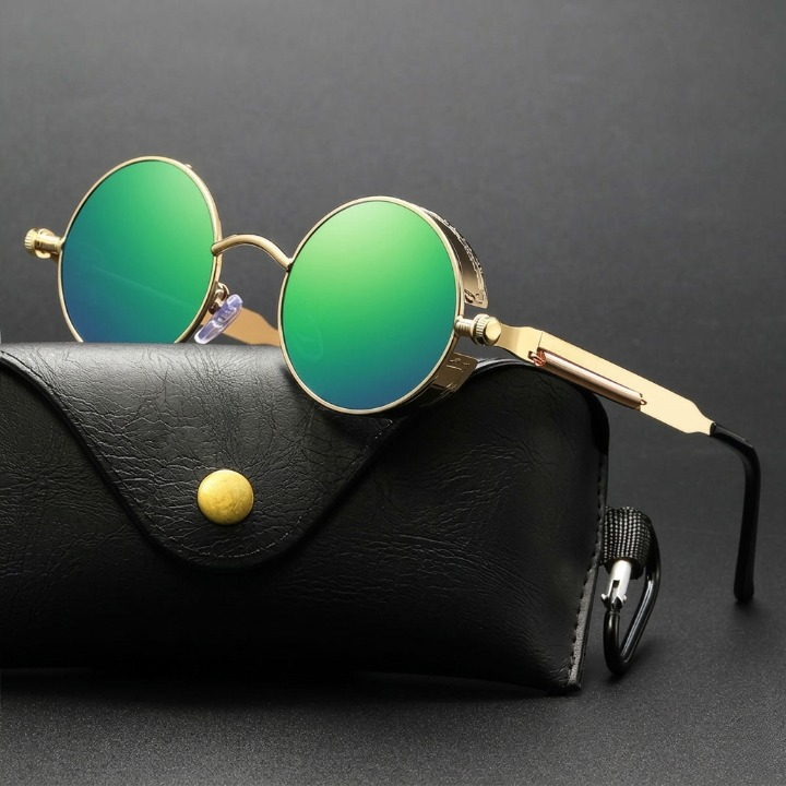 Vintage Round Sunglasses Polarized UV400 Protection Metal Frame Gothic Industrial Design for Men Women Everyday Outdoor