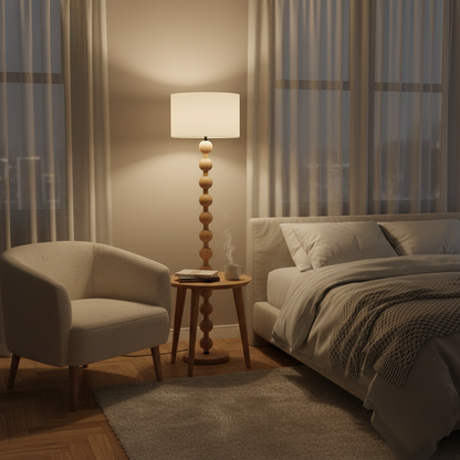 Lampadaire haut avec abat-jour blanc, 160 cm, base en bois naturel, éclairage d'appoint à intensité variable pour chambre, salon, coin lecture, décoration moderne