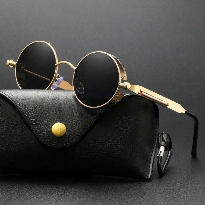 Vintage Round Sunglasses Polarized UV400 Protection Metal Frame Gothic Industrial Design for Men Women Everyday Outdoor