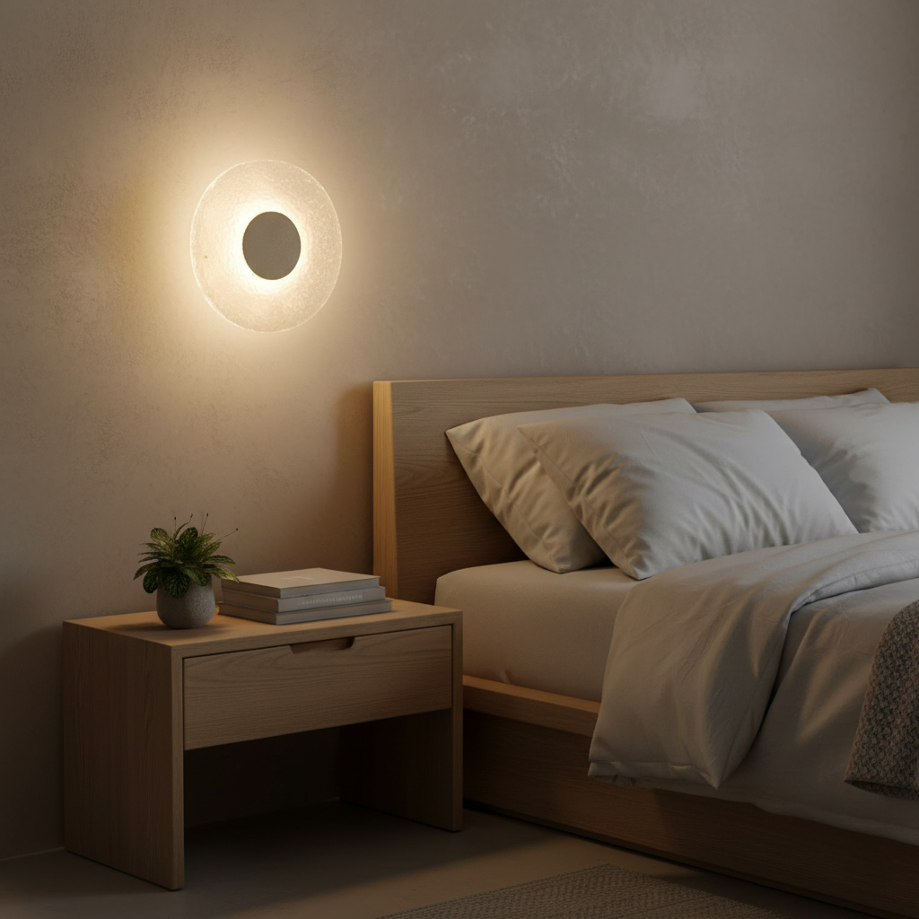 Round Stone Sconce with Acrylic Diffuser 12 Inch LED Warm White or Tri-Color Indoor Accent Light for Bedrooms Entryways Modern Interiors Nat
