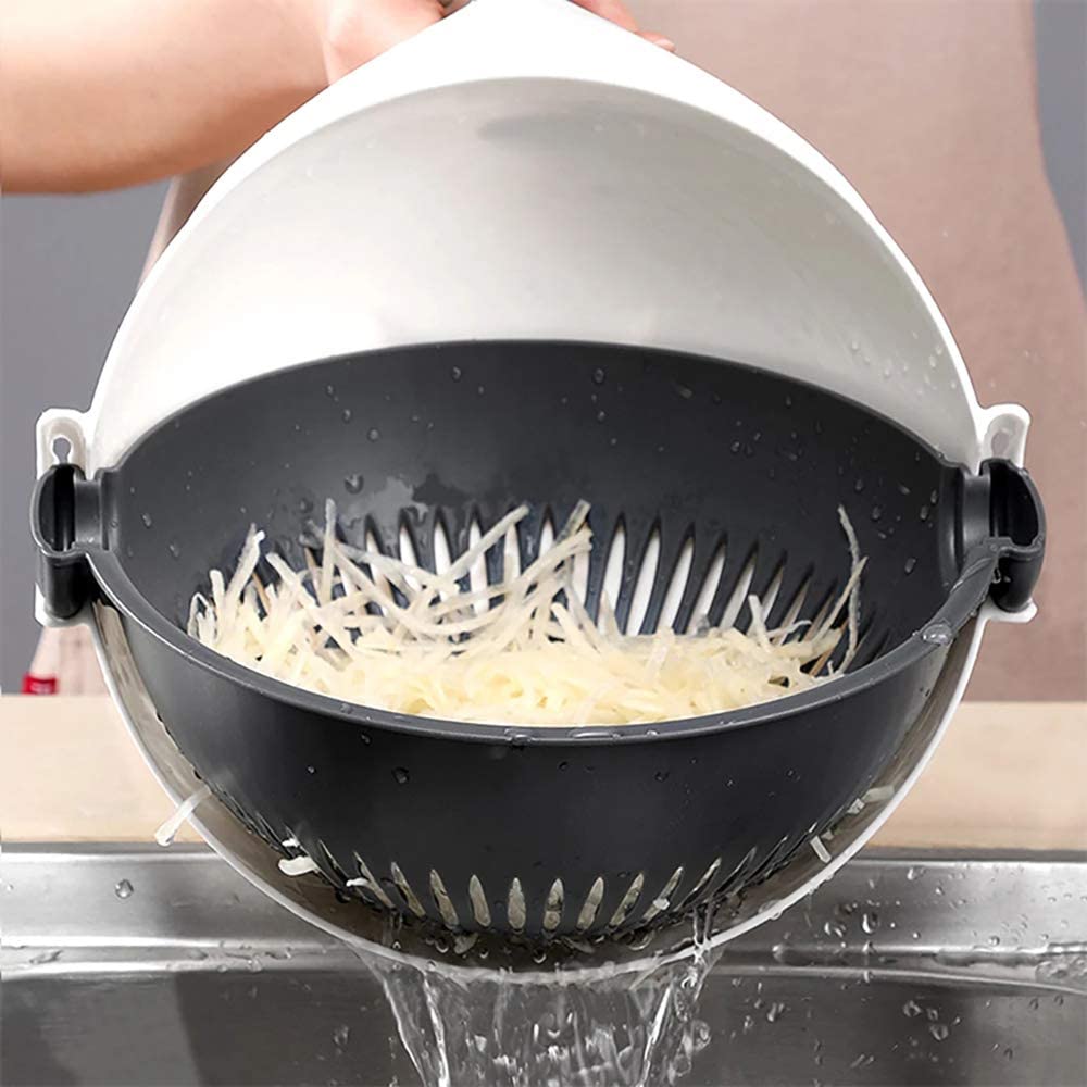 Vegetable Chopper Dicer with Drain Bowl All-in-One Slicer Grater Julienne Cutter for Salad Meal Prep Kitchen Tool Set Stainless Steel Blades