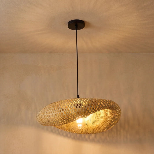 Woven Rattan Pendant Light with Adjustable Height for Dining Room & Kitchen | Natural Ceiling Fixture with E27 Socket | Scandinavian
