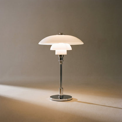 Modern Table Lamp with Triple Glass Shades – Sculptural Accent Light with Rotary Dimmer for Bedroom, Office & Living Room