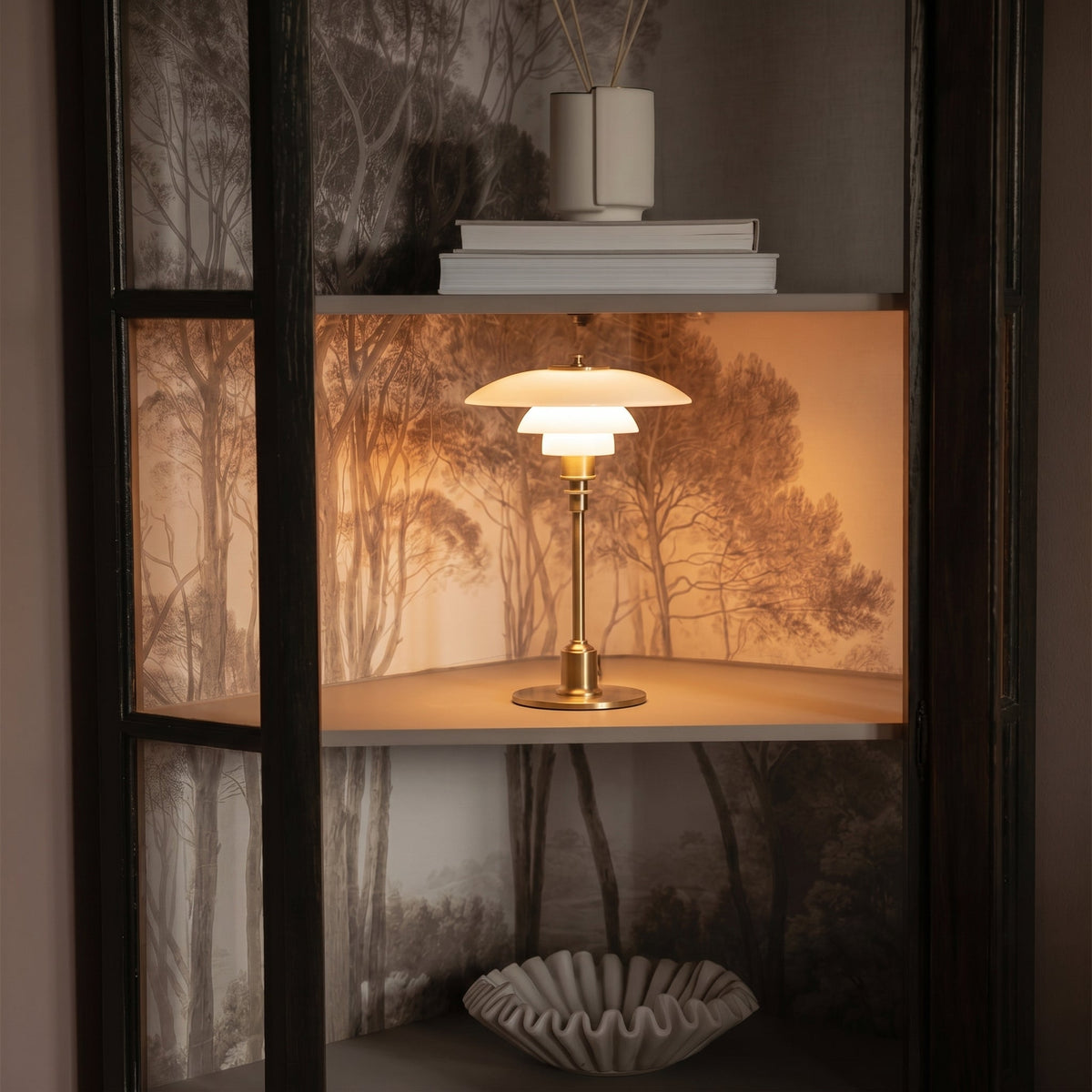 Modern Table Lamp with Triple Glass Shades – Sculptural Accent Light with Rotary Dimmer for Bedroom, Office & Living Room