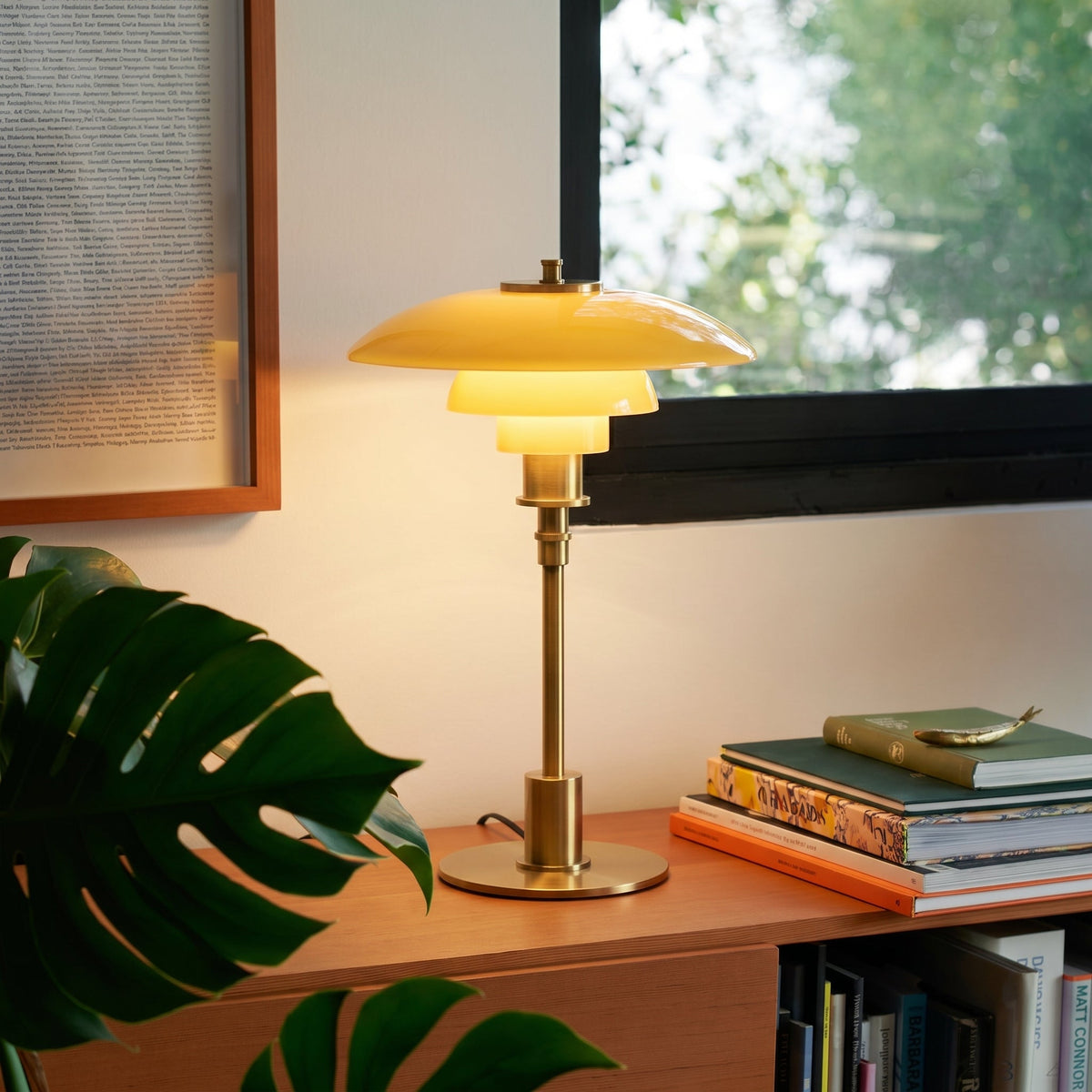 Modern Table Lamp with Triple Glass Shades – Sculptural Accent Light with Rotary Dimmer for Bedroom, Office & Living Room
