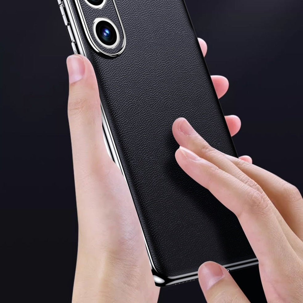 Premium Cowhide Phone Case for Samsung Galaxy with Metal Frame Wireless Charging Compatible