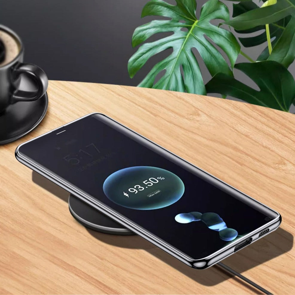 Premium Cowhide Phone Case for Samsung Galaxy with Metal Frame Wireless Charging Compatible