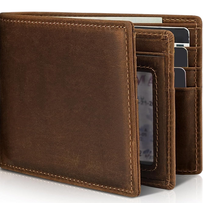 Genuine Leather Men's Wallet with RFID Protection | Slim Bifold Design for Secure Storage