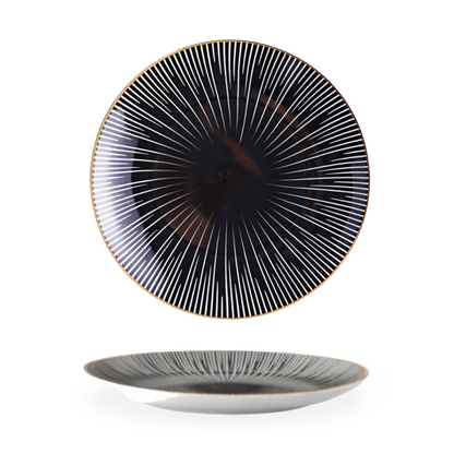 Dinner Plate Set 10 Inch Monochrome Pattern Gold Edge Fine China Dishware for Kitchen Table Modern Black White Serving Plates Dining Room De