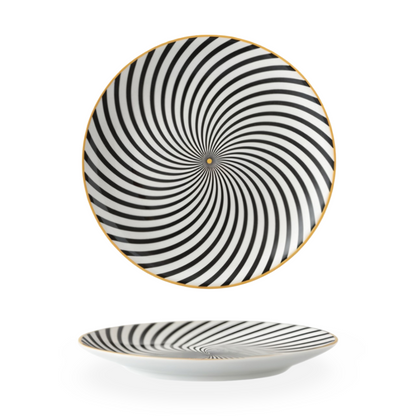 Dinner Plate Set 10 Inch Monochrome Pattern Gold Edge Fine China Dishware for Kitchen Table Modern Black White Serving Plates Dining Room De